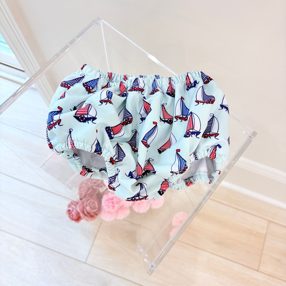 Sailboat Print Baby Bloomers - Light Blue